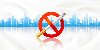 蓝色红色简约城市剪影香烟531禁止吸烟世界无烟日展板背景